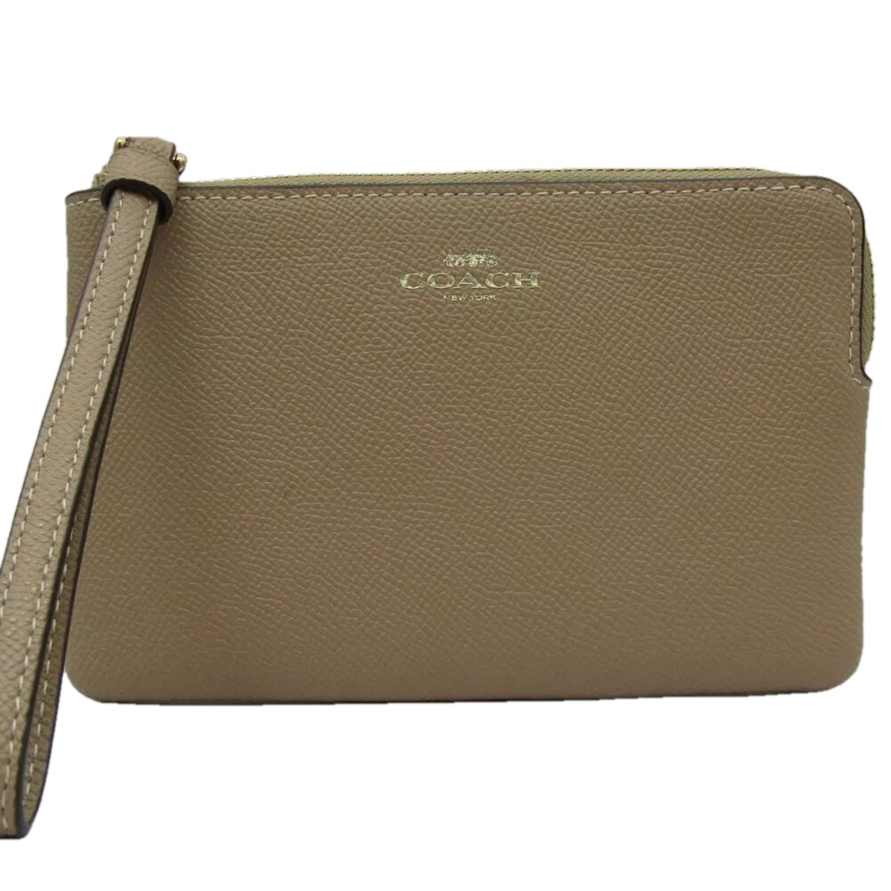 NEW COACH Womens Corner Zip Wallet Leather Beige